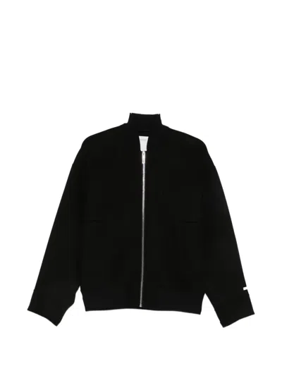 Sportmax Spxondata Virgin Wool Bomber Jacket With Ribbed Knit Details In Black