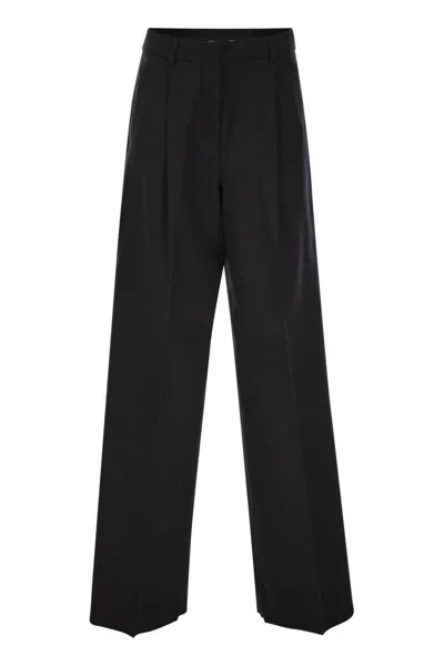 Sportmax Zirlo Wide Leg Trousers In Cotton And Viscose In Black