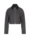 Sportmax Cropped Virgin Wool Jacket With Contrast Collar In Gray