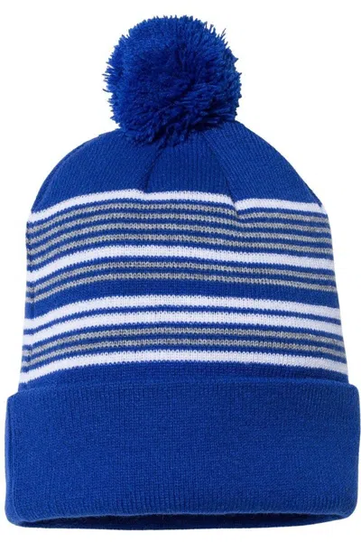 Sportsman 12 Striped Pom-pom Knit Beanie In Blue