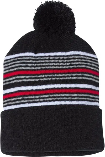 Sportsman 12 Striped Pom-pom Knit Beanie In Multi