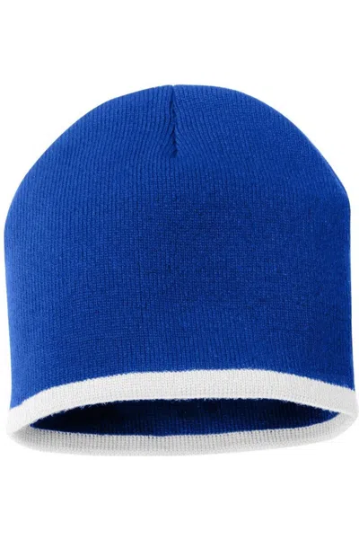 Sportsman 8 Bottom-striped Knit Beanie In Blue