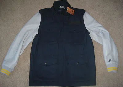 Pre-owned Sportswear Nsw Nike M 65  Mens Leather Wool Destroyer Sample Jacket Coat Blue Gry