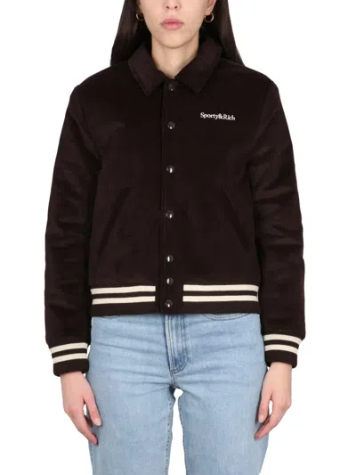 Sporty &amp; Rich Bomber Varsity In Brown