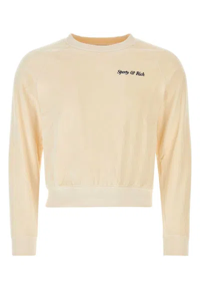 Sporty &amp; Rich Cream Cotton Sweater In Creamnavy