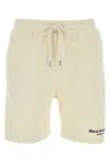 Sporty &amp; Rich Cream Terry Fabric Hotel Du Cap Cursive Shorts In Creamnavy