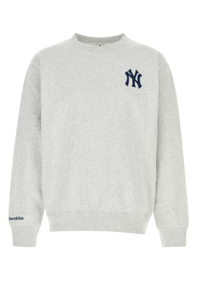 Sporty &amp; Rich Melange Light Grey Cottons Eeve Sweatshirt In Gray