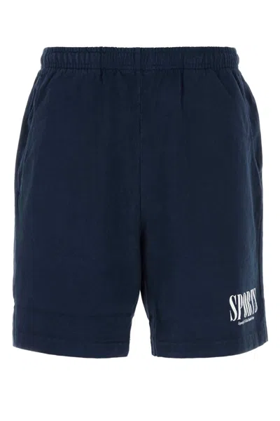 Sporty &amp; Rich Midnight Blue Cotton Bermuda Shorts In Navywhite