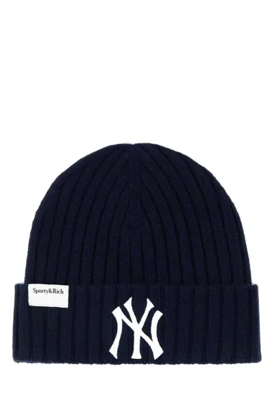 Sporty &amp; Rich Navy Blue Cashmere Blend Yankees Beanie Hat