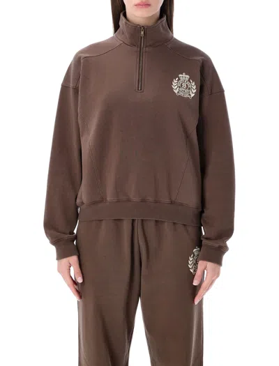 Sporty &amp; Rich New York Crest Quarter Zip In Brown