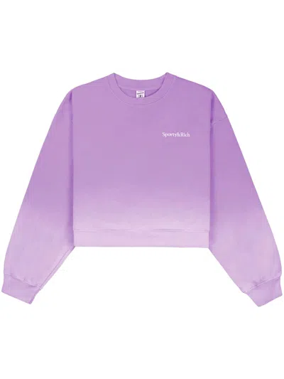 Sporty &amp; Rich Serif Logo Embroidered Cropped Crewneck In Dip Dye Purple