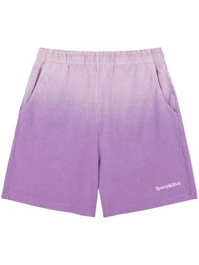 Sporty &amp; Rich Serif Logo Embroidered Gym Shorts In Dip Dye Purple