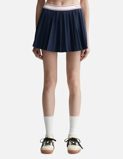 Sporty &amp; Rich Serif Logo Pleated Skirt In Blue