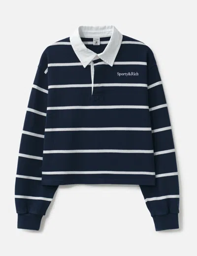 Sporty &amp; Rich Serif Logo Rugby Polo In Blue