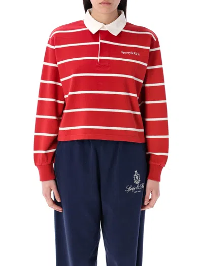 Sporty &amp; Rich Serif Logo Rugby Polo In Red