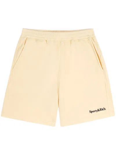 Sporty &amp; Rich Serif Logo Soft Gym Shorts In Almond