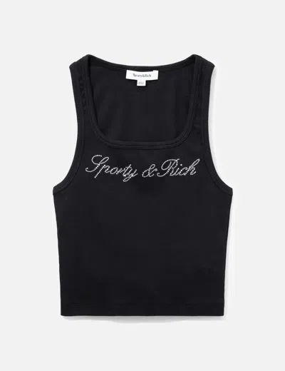 Sporty &amp; Rich Signature Logo Krystal Tank In Black