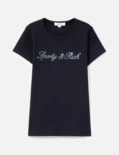 Sporty &amp; Rich Signature Logo Krystal Tee In Blue