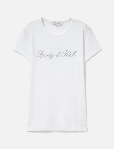Sporty &amp; Rich Signature Logo Krystal Tee In White