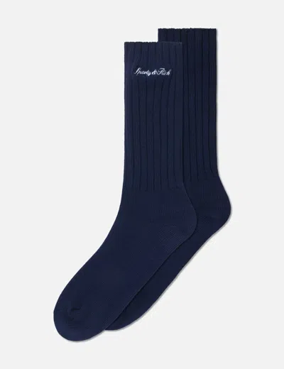 Sporty &amp; Rich Signature Logo Rib Socks In Blue