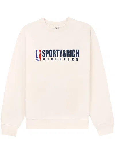 Sporty &amp; Rich Team Logo Crewneck In Cream