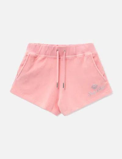 Sporty &amp; Rich X Juicy Couture Script Velour Short In Pink