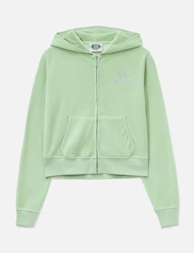 Sporty &amp; Rich X Juicy Couture Script Velour Zip Hoodie In Green