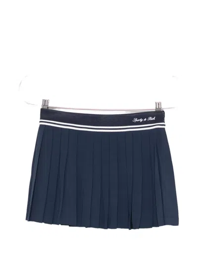Sporty And Rich Abigail Logo-embroidered Pleated Skirt In Blue