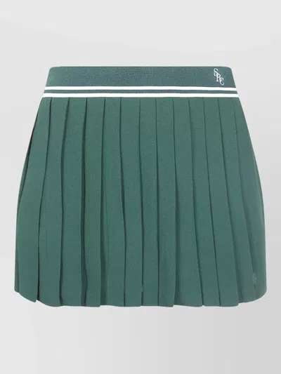 Sporty And Rich Abigail Skirt Contrast Stripe Pleated Ribbed In Green