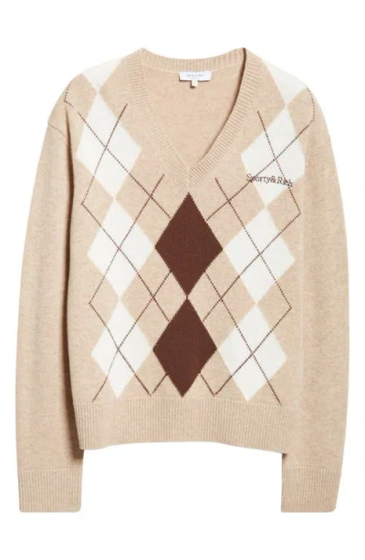 Sporty And Rich Sporty & Rich Argyle Cashmere & Wool Sweater In Cream