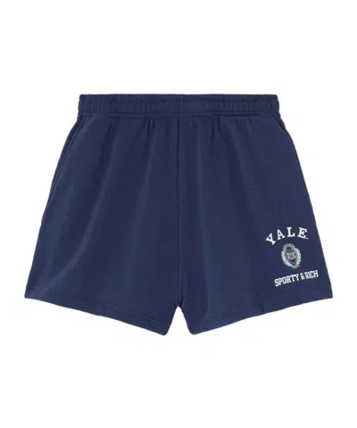 Sporty And Rich Veritas Soft Disco Printed Cotton-blend Jersey Shorts In Blue