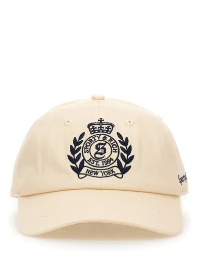 Sporty And Rich Sporty & Rich Logo Crest Embroidered Baseball Cap In White