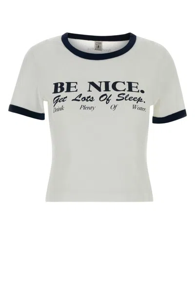 Sporty And Rich Cotton Tshirt Contrast Trim Cropped Graphic In White