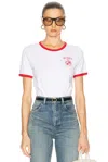 Sporty And Rich Beverly Hills Crest Soft Ringer Tee In White/ruby