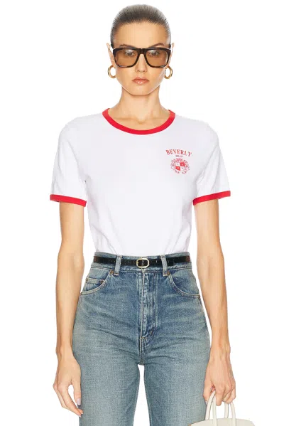 Sporty And Rich Beverly Hills Crest Soft Ringer Tee In White/ruby