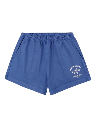 Sporty And Rich Bh Riding Club Print Drawstring Shorts In Blue