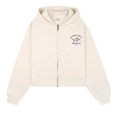 Pre-owned Sporty And Rich Sporty & Rich Bh Riding Club Soft Cropped Zip Hoodie 'cream' | White | Women's Size M