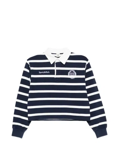 Sporty And Rich Blondie Striped Polo Top In Blue