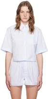 Sporty And Rich Sporty & Rich Embroidered Crop Shirt In White/light Blue Stripe