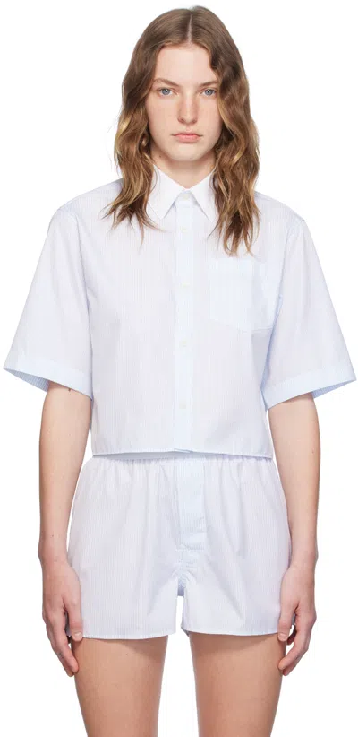 Sporty And Rich Sporty & Rich Embroidered Crop Shirt In White/light Blue Stripe