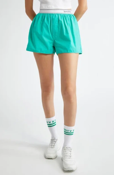 Sporty And Rich Womens Caribbean Logo-tape Regular-fit Cotton-poplin Shorts