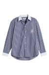Sporty And Rich Sporty & Rich Bristol 100th Crest Stripe Button-up Shirt In Navy/white