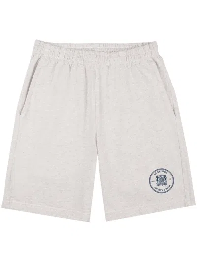 Sporty And Rich Bristol Crest Cotton Track Shorts In Grey