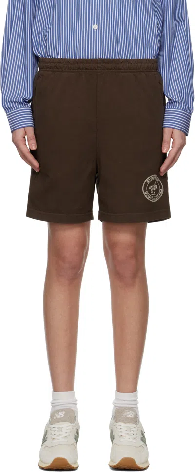Sporty And Rich Brown 'riding Club' Gym Shorts In 10 Chocolate