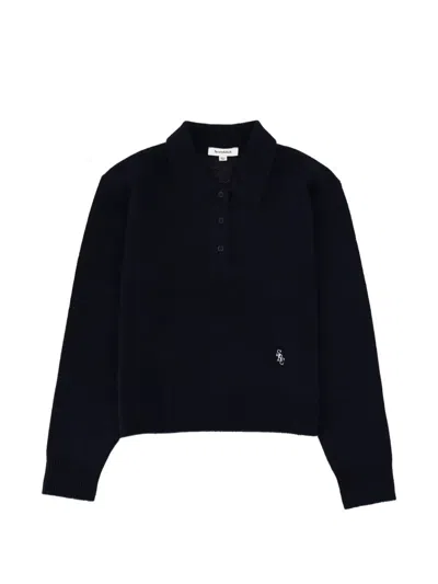 Sporty And Rich Button Cashmere Polo Shirt In Black