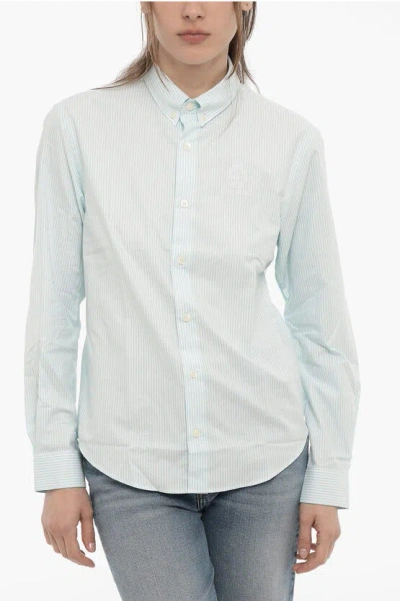 Sporty And Rich Button-down Collar Striped Clover Shirt In Blue