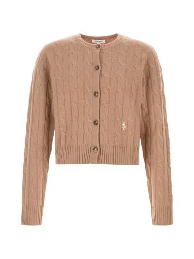 Sporty And Rich Cashmere Blend Cardigan Cable Knit Ribbed In Brown