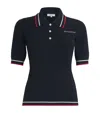 Sporty And Rich Serif Logo Cable Knit Polo T-shirt In Navy