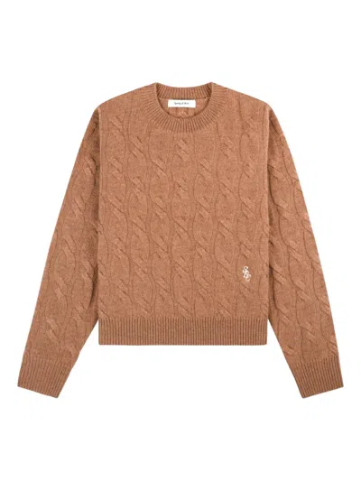 Sporty And Rich Cable-knit Logo Sweater In Brown