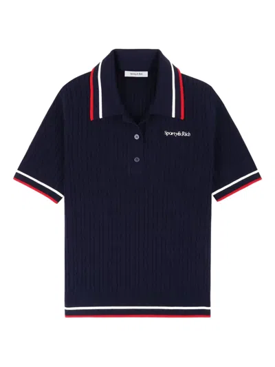 Sporty And Rich Cable-knit Polo Top In Black